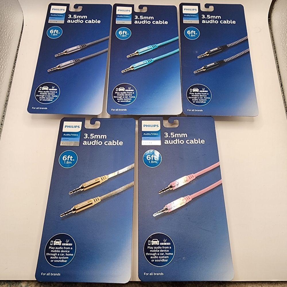 Phillips 3.5mm Audio Cable 6ft New In‎ Box. Pick Your Color